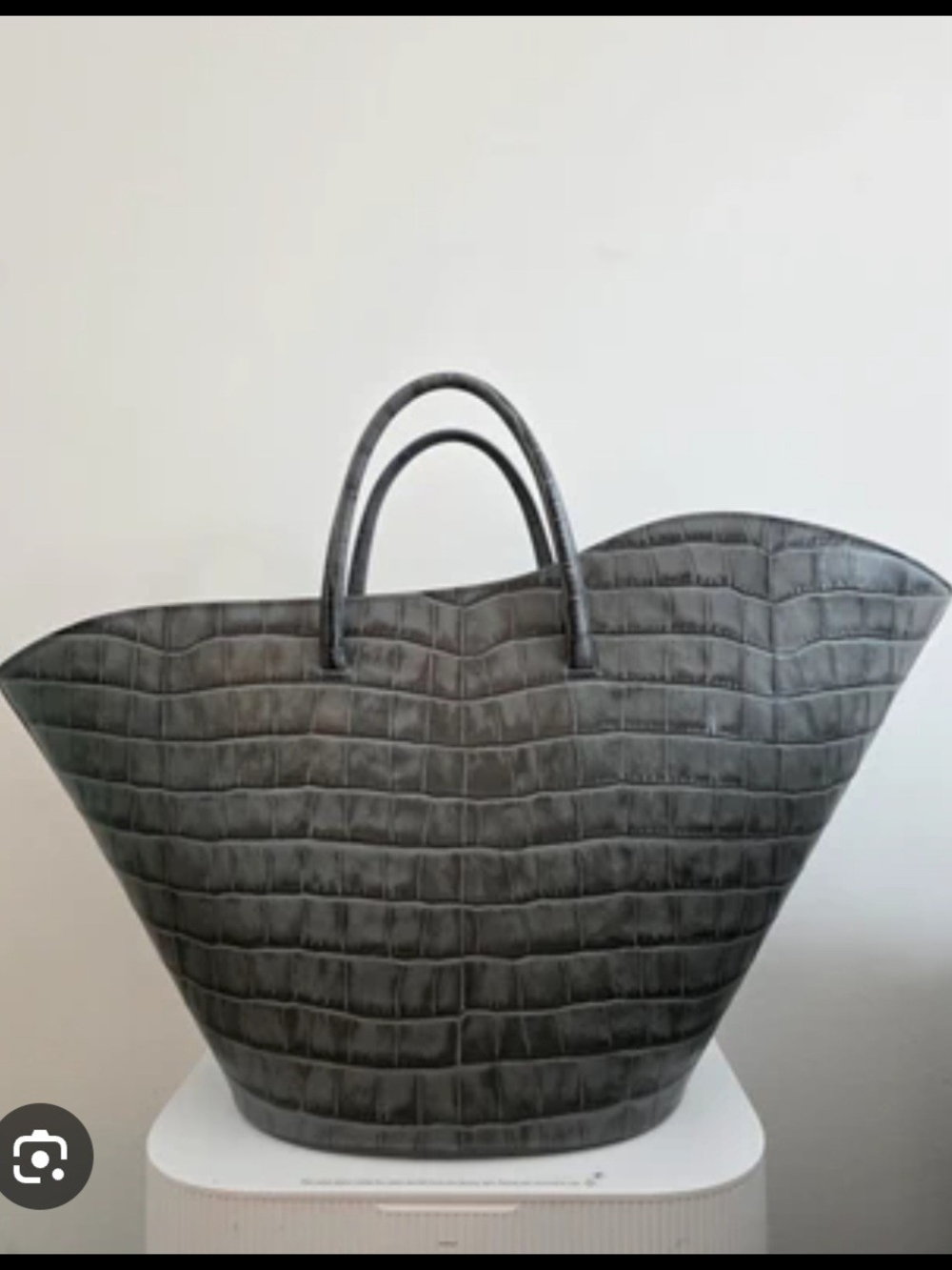 Gray Croc-Embossed Tulip Tote